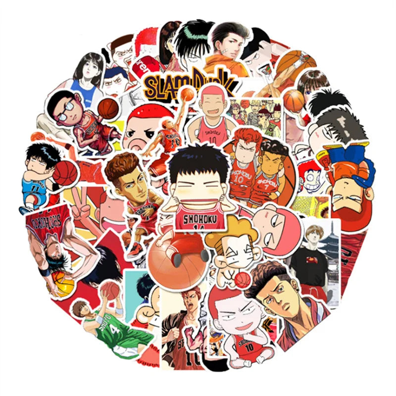 50PCS cartoon and anime character Slam Dunk decorative style graffiti stickers, personalized fashion and creative trend DIY exquisite decorative decal cups, helmets, skateboard popular stickers