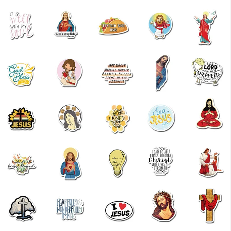 50PCS   Christian God Jesus Faith Cartoon Graffiti Skateboard Notebook Guitar Phone Waterproof Sticker Toy Gift