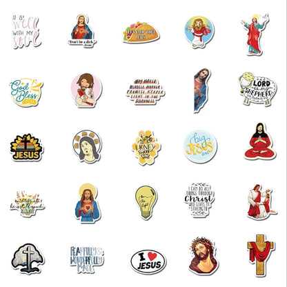 50PCS   Christian God Jesus Faith Cartoon Graffiti Skateboard Notebook Guitar Phone Waterproof Sticker Toy Gift