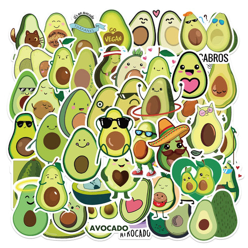 50 pieces of creative and fresh cartoon avocado graffiti stickers, suitable for DIY handbag, notebook, phone case decoration sticker toys