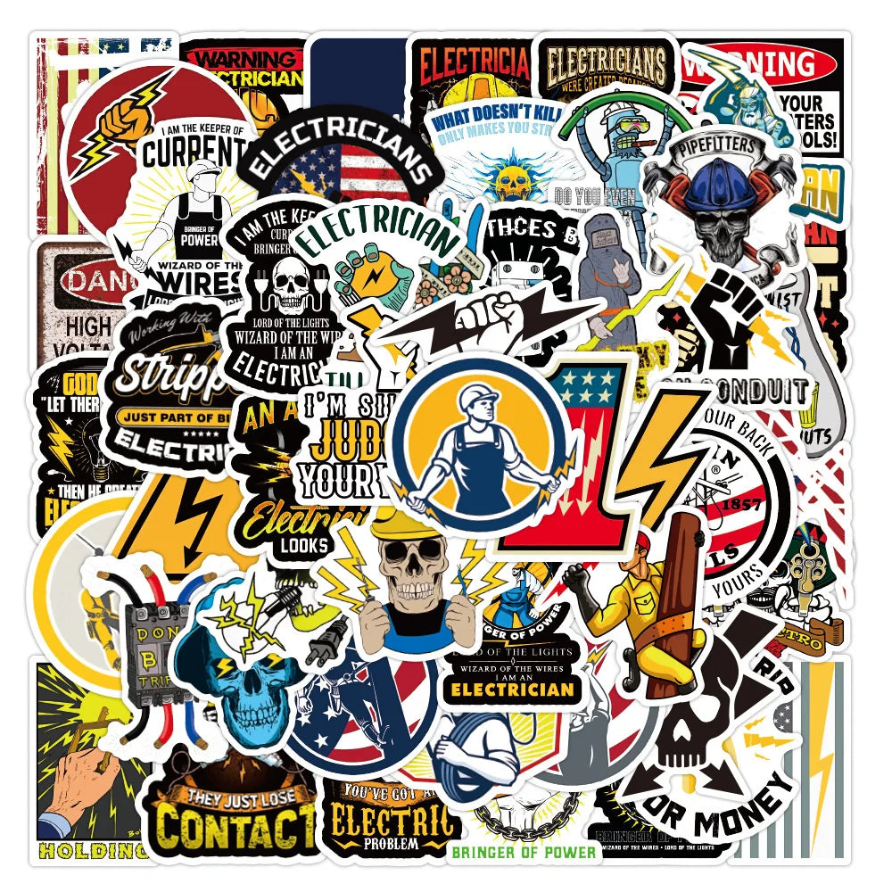 50PCS New Electrician Series Graffiti Stickers Waterproof Luggage Laptop Scooter Water Cup Stickers