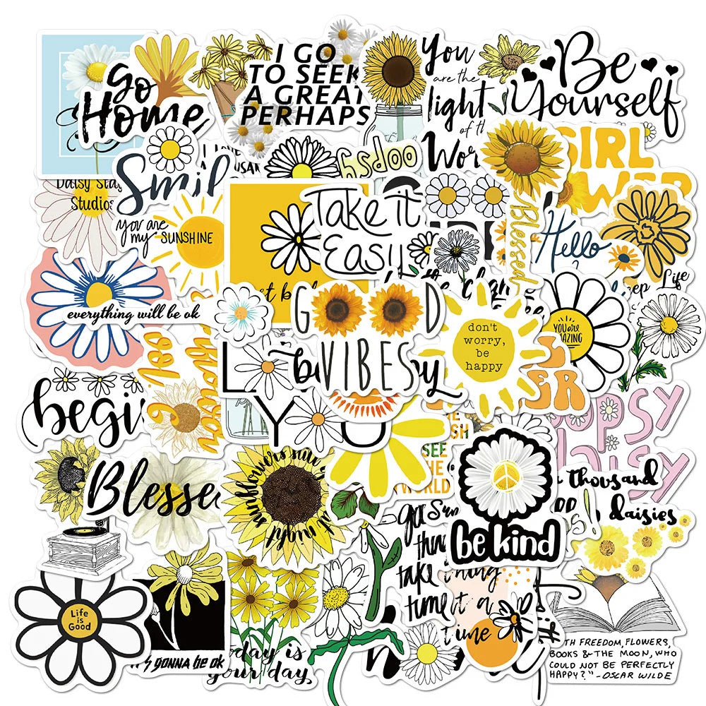 50PCS Inspirational Little Daisy Slogan Graffiti Stickers Water Cup Trolley Case Computer Waterproof Stickers