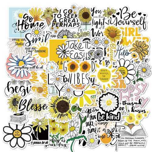 50PCS Inspirational Little Daisy Slogan Graffiti Stickers Water Cup Trolley Case Computer Waterproof Stickers