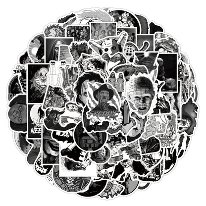 50PCS Black and White Stickers Thriller Demon Character Skateboard Laptop Spoof Waterproof Sticker