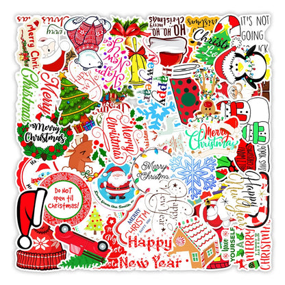 50PCS Art Illustration Popular Creative Cute Cartoon Christmas Day Christmas Slogan Decorative Style Graffiti Stickers Personality Fashion Creative Trend DIY Exquisite Decorative Decals for Cups, Helmets, Skateboards Popular Stickers Toys