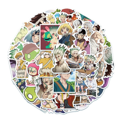 50 pieces of new cartoon and anime stone wood graffiti stickers, personalized DIY laptop suitcase personalized decoration waterproof detachable sticker toys