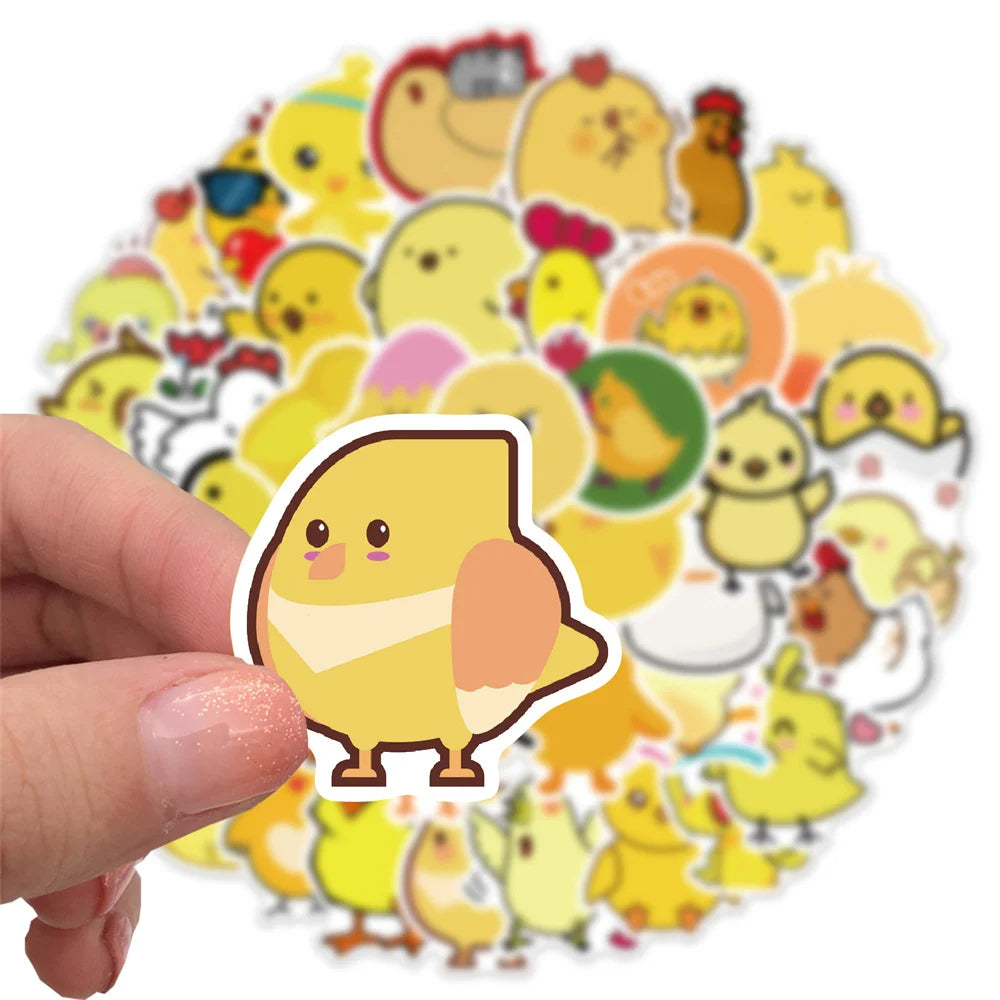 50PCS Cartoon Cute Little Yellow Chicken Stickers Personalized Decoration Luggage Laptop Waterproof Stickers