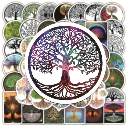 50PCS New Totem Tree of Life Graffiti Sticker Waterproof Luggage Laptop Scooter Water Cup Sticker