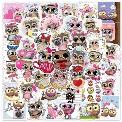 50PCS Art Illustration Popular Creative Cartoon Cute Animal Owl Series Decorative Style Graffiti Sticker Personality Fashion Creative DIY Exquisite Decorative Decals Suitable For Cups, Helmets, Skateboards Popular Stickers Toys