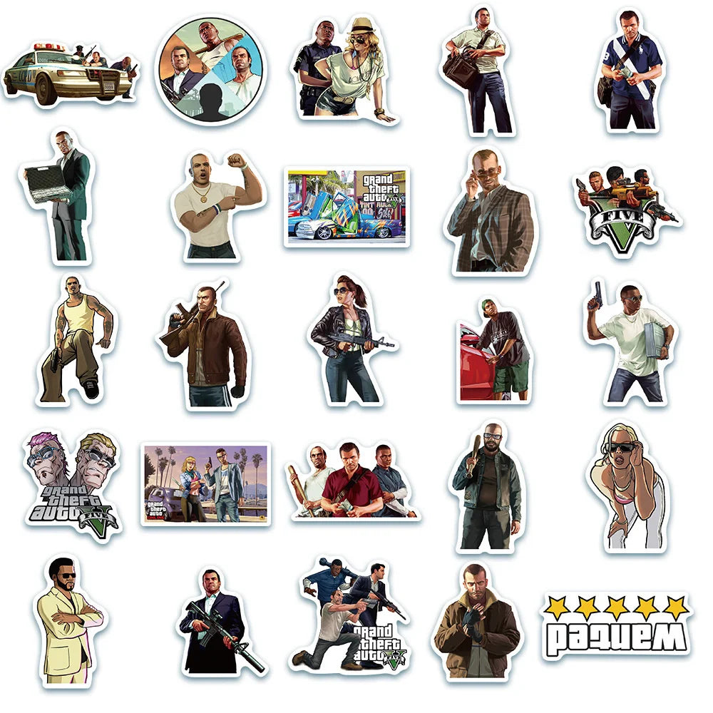 50PCS Action Game Grand Theft Auto Graffiti Waterproof Sticker Suitcase Notebook Skateboard Refrigerator WaterCup