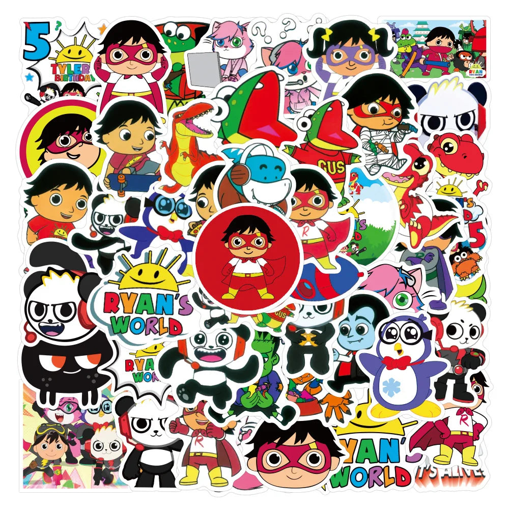 50PCS Art Illustration Popular Creative Cartoon New Ryan's World Series Decorative Style Graffiti Stickers Personalised Fashion Creative DIY Exquisite Decorative Decals Suitable For Cups, Helmets, Skateboards Popular Stickers Toys