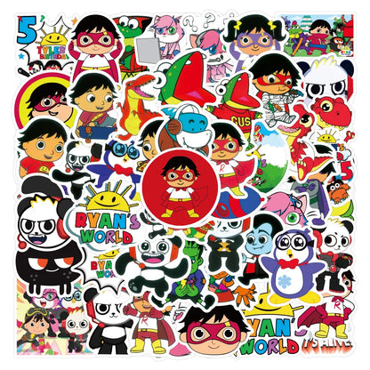 50PCS Art Illustration Popular Creative Cartoon New Ryan's World Series Decorative Style Graffiti Stickers Personalised Fashion Creative DIY Exquisite Decorative Decals Suitable For Cups, Helmets, Skateboards Popular Stickers Toys