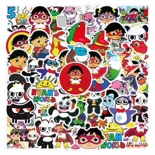 50PCS Art Illustration Popular Creative Cartoon New Ryan's World Series Decorative Style Graffiti Stickers Personalised Fashion Creative DIY Exquisite Decorative Decals Suitable For Cups, Helmets, Skateboards Popular Stickers Toys