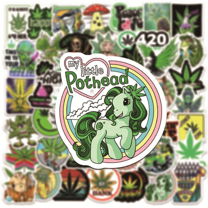 50PCS Personalized Green Leaf Graffiti Trolley Case Scooter Refrigerator Water Cup Waterproof Child Sticker