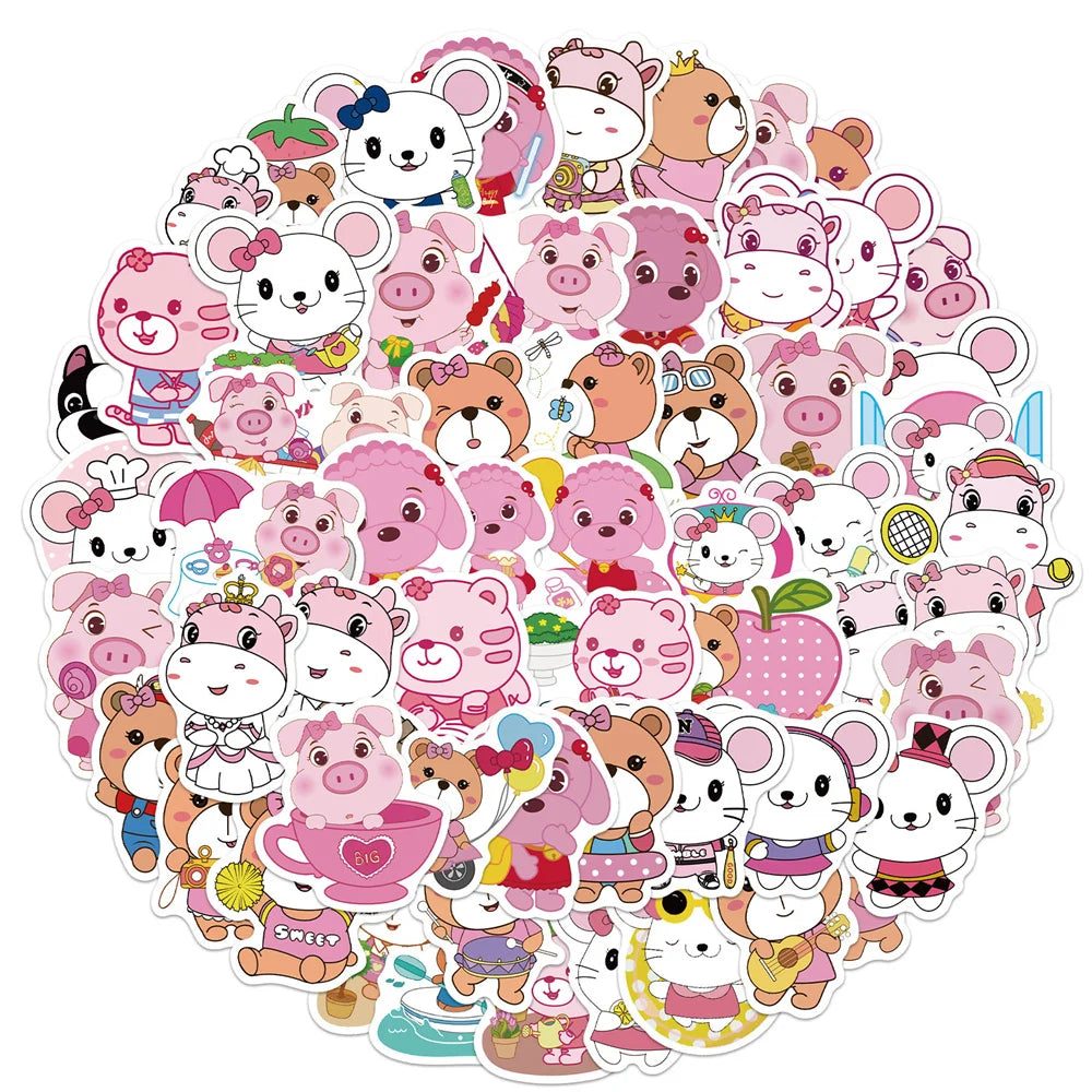50PCS Pink Animal League Graffiti Notebook Computer Skateboard Guitar Water Cup Waterproof Decorative Sticker