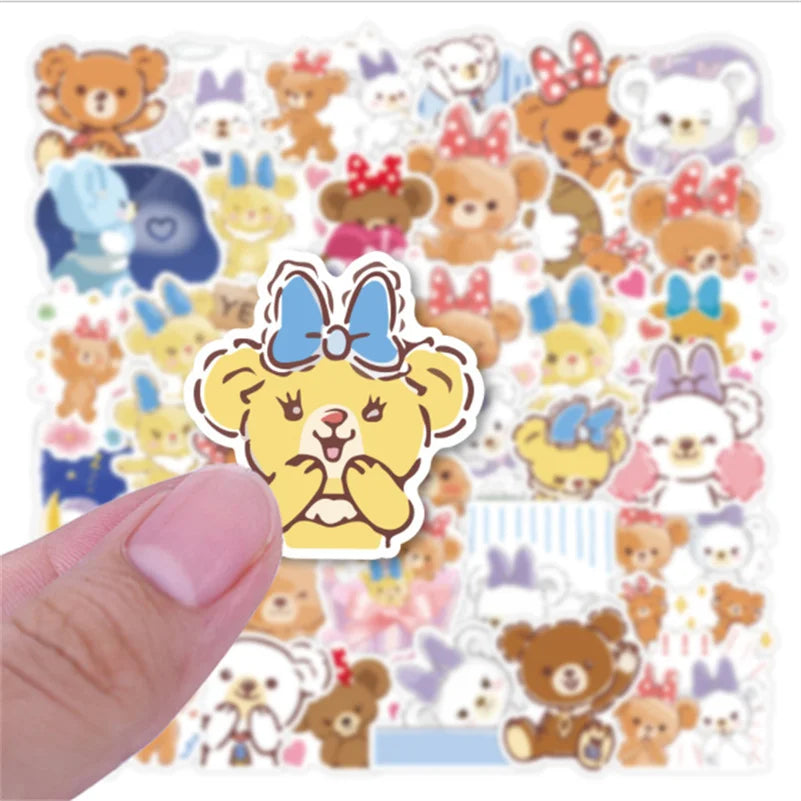 50PCS Duffy Bear and Ballet Rabbit Cartoon Graffiti Stickers Suitcase Laptop Refrigerator Scooter Decorative Toys