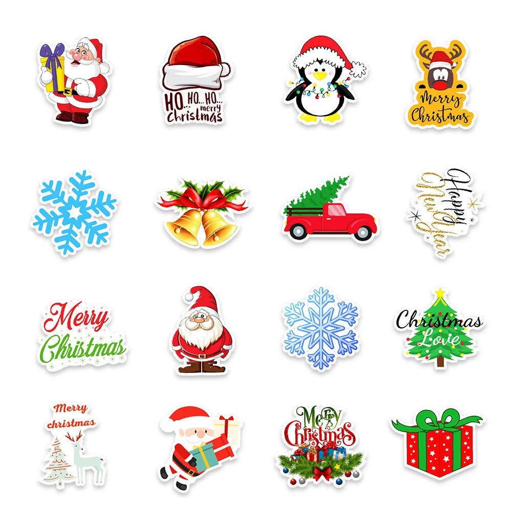50PCS Art Illustration Popular Creative Cute Cartoon Christmas Day Christmas Slogan Decorative Style Graffiti Stickers Personality Fashion Creative Trend DIY Exquisite Decorative Decals for Cups, Helmets, Skateboards Popular Stickers Toys