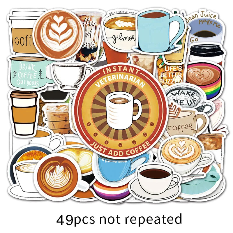 50PCS Cardone personalized coffee decorative style graffiti stickers, personalized fashion and creative trend DIY exquisite decorative decal cups, helmets, skateboard popular sticker toys