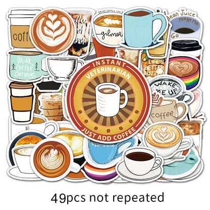 50PCS Cardone personalized coffee decorative style graffiti stickers, personalized fashion and creative trend DIY exquisite decorative decal cups, helmets, skateboard popular sticker toys