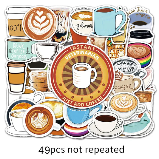 50PCS Cardone personalized coffee decorative style graffiti stickers, personalized fashion and creative trend DIY exquisite decorative decal cups, helmets, skateboard popular sticker toys