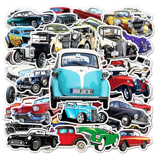 50PCS Nostalgic Classic Car Cartoon Personality Graffiti Waterproof Sticker Suitcase Notebook Refrigerator Helmet