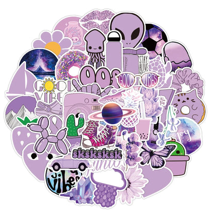 50PCS Purple Fresh Series Sticker Laptop Guitar Motorcycle Luggage Skateboard Bike Waterproof Sticker