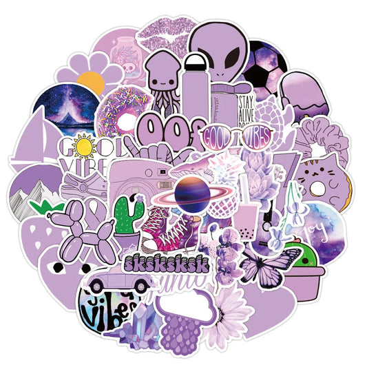 50PCS Purple Fresh Series Sticker Laptop Guitar Motorcycle Luggage Skateboard Bike Waterproof Sticker