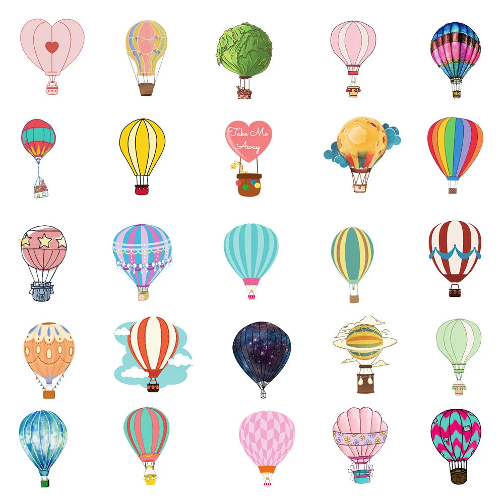 50PCS Hot Air Balloon Graffiti Stickers Personality Cartoon Fresh Children's Scooter Luggage Stationery Stickers