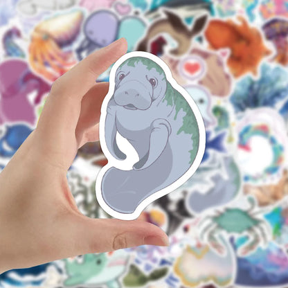 50PCS Marine Life Graffiti Sticker Waterproof Luggage Compartment Notebook Scooter Refrigerator Water Cup Sticker