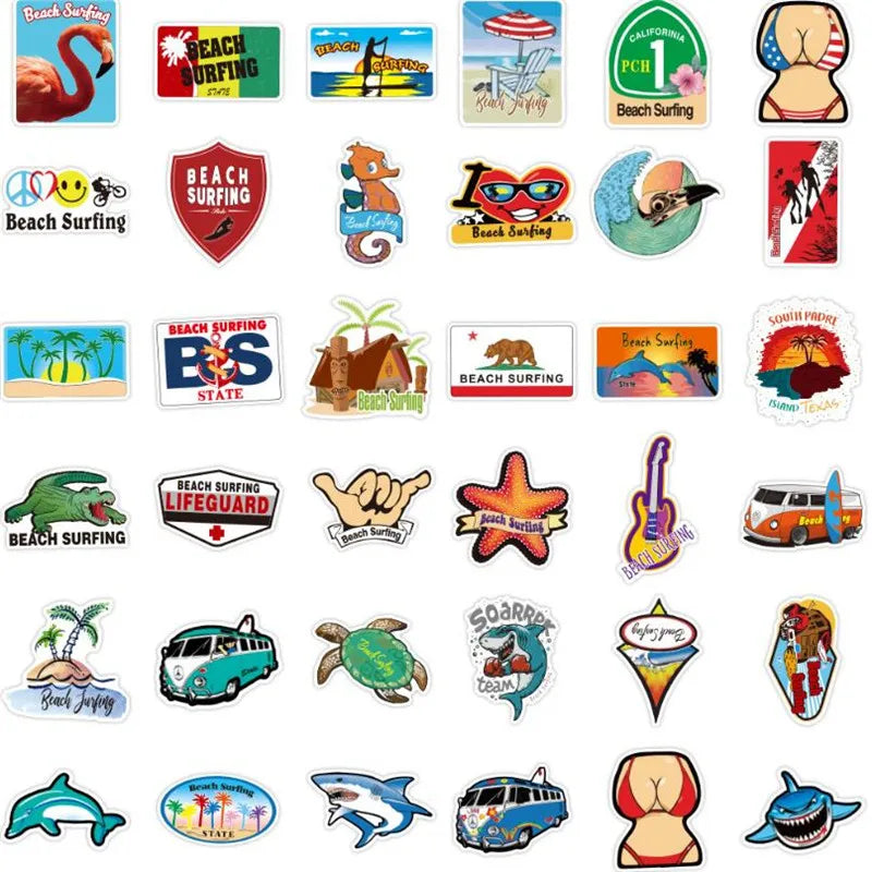 50PCS Personality Cartoon Outdoor Travel Beach Style Motorcycle Notebook Skateboard Guitar Waterproof Sticker