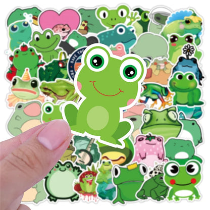 50PCS  Green Series Frog Cartoon Graffiti Toy Car Helmet Refrigerator Motorcycle Phone Trunk Guitar Sticker Decoration Gif