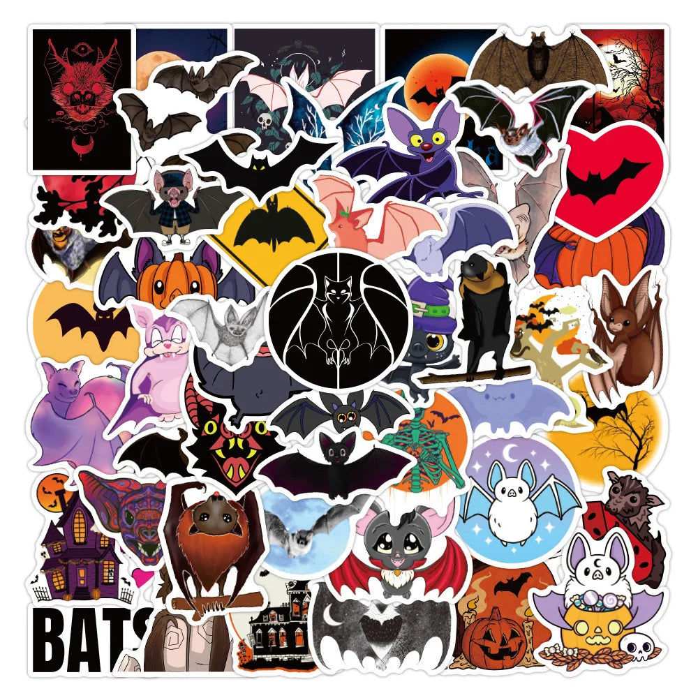 50PCS New Halloween Bat Graffiti Sticker Waterproof Luggage Laptop Scooter Water Cup Sticker