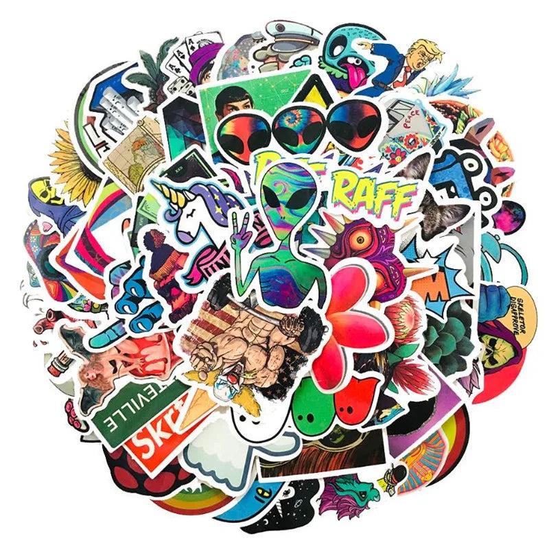 50PCS   aliensAlien UFO Trolley Case Skateboard Laptop Waterproof Sticker