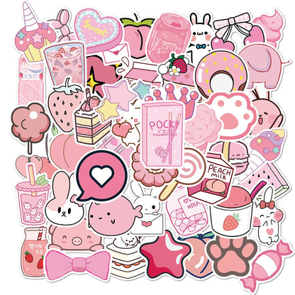 50PCS New Cartoon Pink Girl Cute Graffiti Waterproof Sticker Suitcase Notebook Refrigerator Stationery Box Helmet