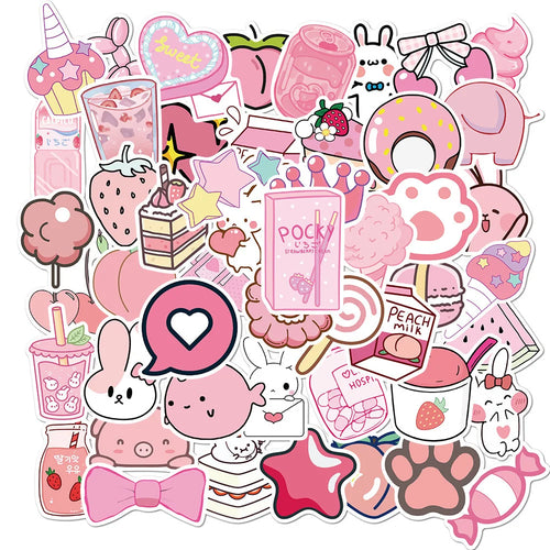 50PCS New Cartoon Pink Girl Cute Graffiti Waterproof Sticker Suitcase Notebook Refrigerator Stationery Box Helmet