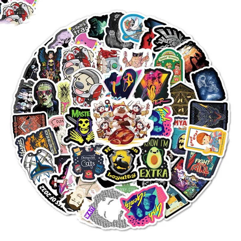 50 pieces of cartoon and fun hip-hop graffiti stickers, personalized DIY suitcases, guitars, scooters, bicycles, cars, waterproof decorative stickers, and toys