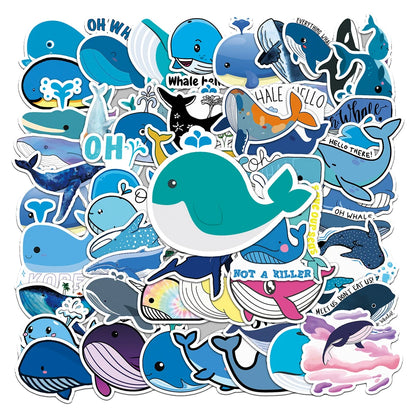 50PCS Cartoon Whale Animal Creative Stickers Graffiti Guitar Skateboard Laptop Children's Toys Cute Stickers