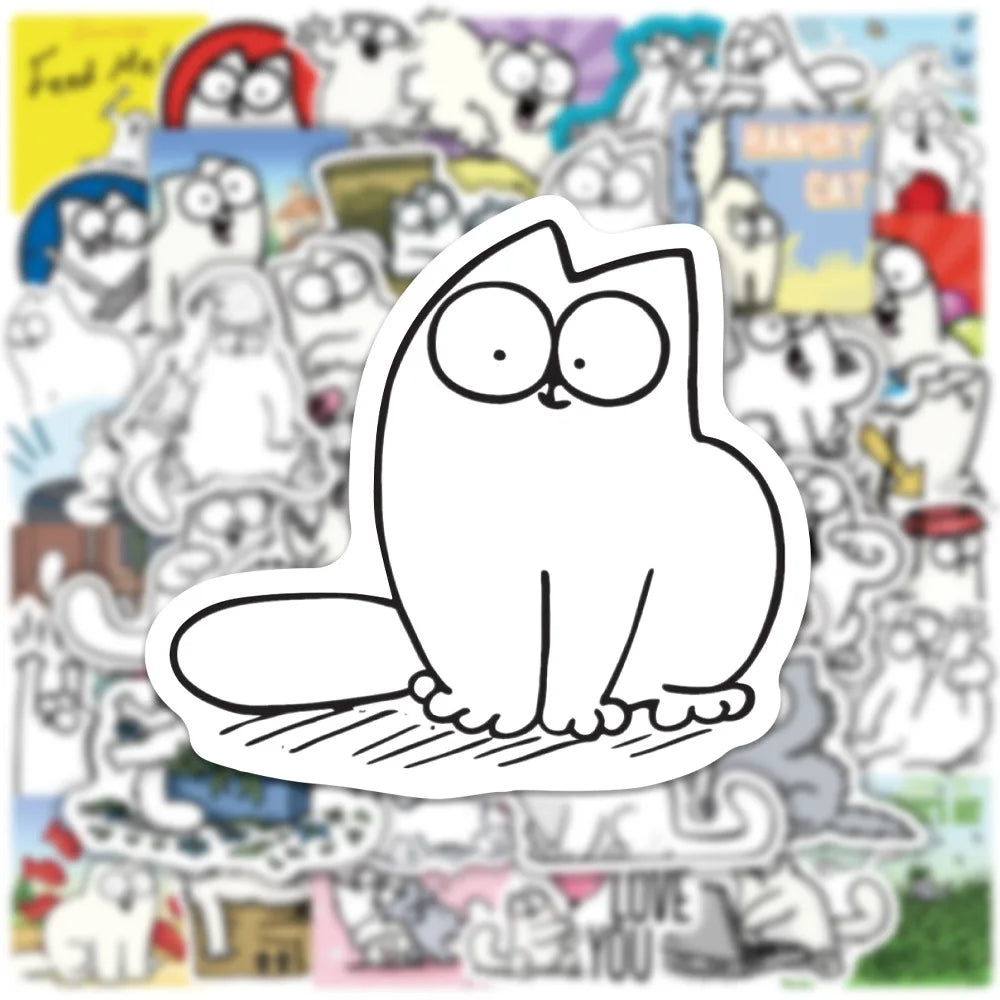 50PCS Art Illustration Popular Creative Cartoon Cute Animation Simon Cat Series Decorative Style Graffiti Stickers Personalised Fashion Creative Trend DIY Exquisite Decorative Decals Suitable for Cups, Helmets, Skateboards Popular Stickers Toys