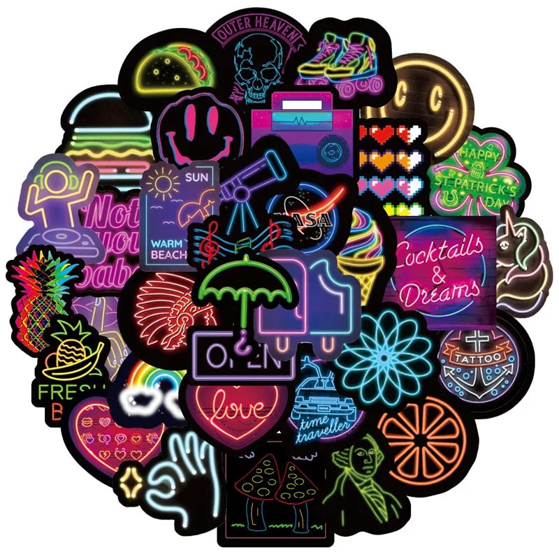 100PCS Cartoon Fashion Neon Graffiti Stickers Personalized Creative Trend Decorative Stickers Phone Case Skateboarding Suitcase Laptop Water Cup Decals Popular Toys