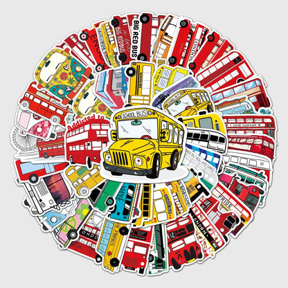 50pcs Cartoon Bus Graffiti Sticker DIY Suitcase Notebook Guitar Star Children's Sticker Waterproof