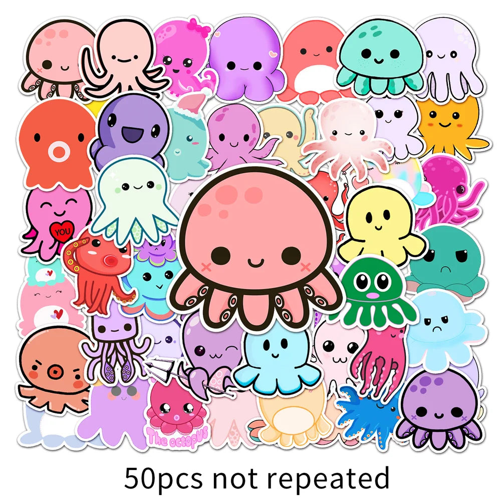 50PCS Cartoon Octopus Graffiti Sticker Cute Animal Child Sticker DIY Skateboard Water Cup Luggage Sticker
