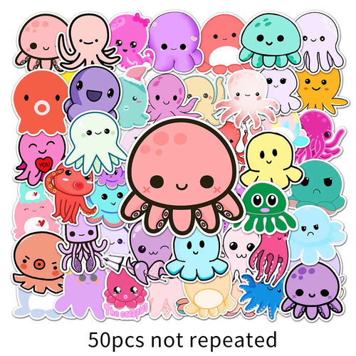 50PCS Cartoon Octopus Graffiti Sticker Cute Animal Child Sticker DIY Skateboard Water Cup Luggage Sticker