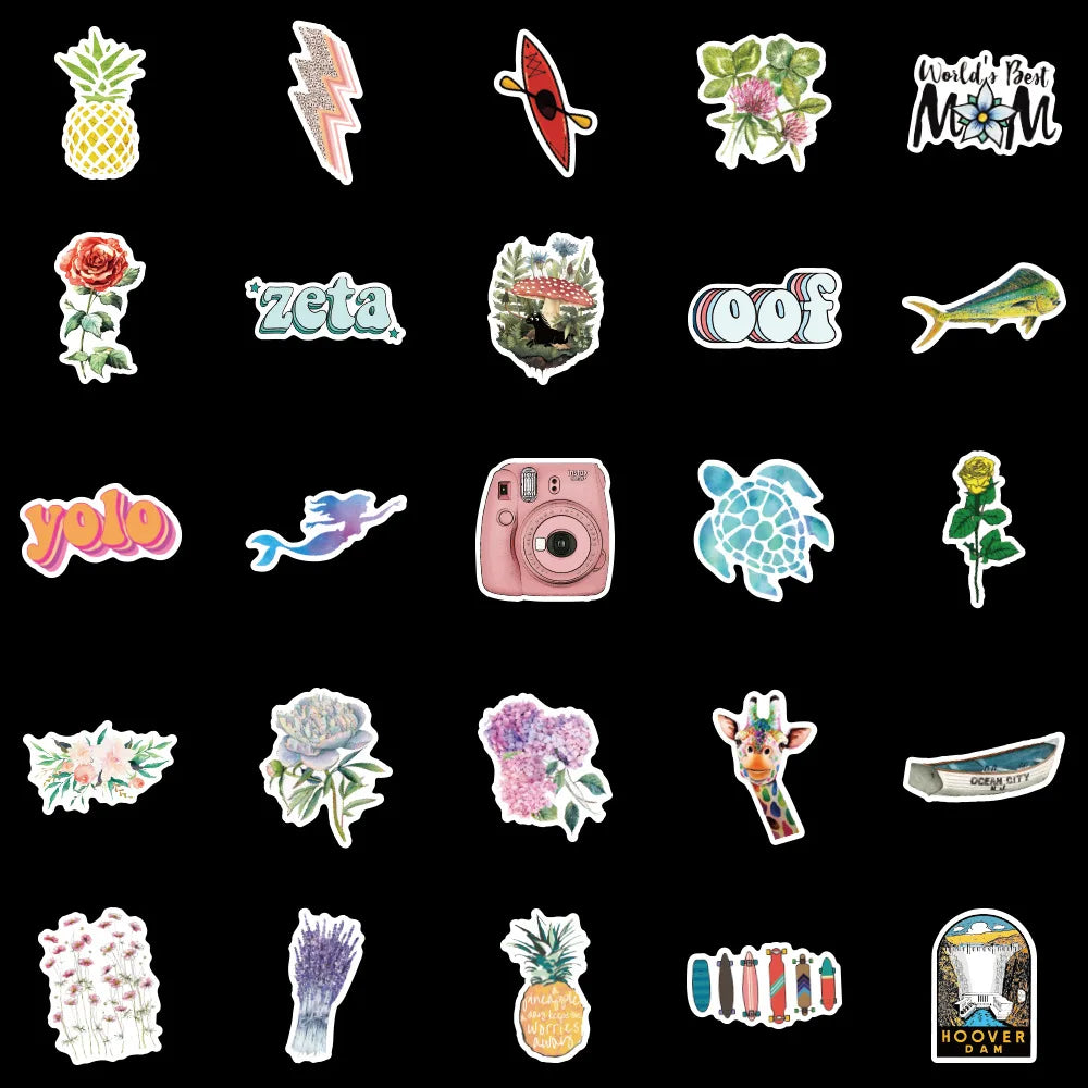 100 pieces of simple, fashionable and fresh summer beach graffiti stickers, personalized and creative stickers, luggage, car, mobile phone, computer and refrigerator decoration stickers, toys