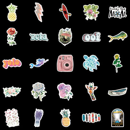 100 pieces of simple, fashionable and fresh summer beach graffiti stickers, personalized and creative stickers, luggage, car, mobile phone, computer and refrigerator decoration stickers, toys