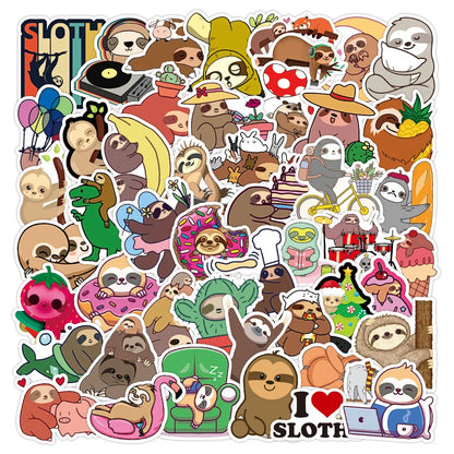 50PCS Cute New Small Animal Sloth Graffiti Stickers Waterproof Notebook Scooter Trolley Case Decorative Stickers