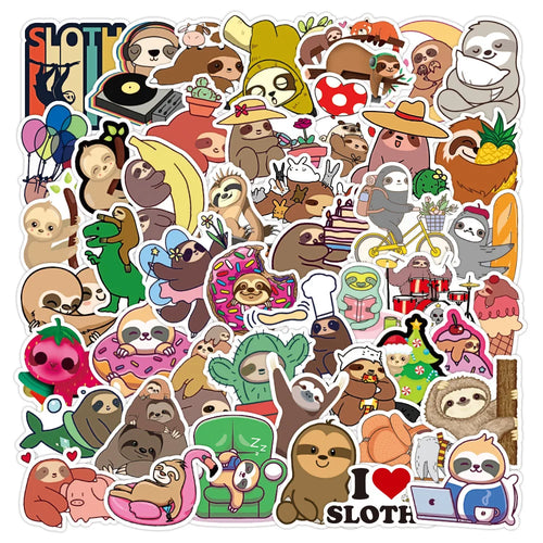 50PCS Cute New Small Animal Sloth Graffiti Stickers Waterproof Notebook Scooter Trolley Case Decorative Stickers