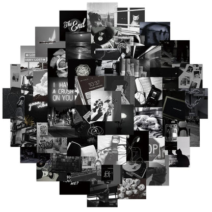 50PCS Black and White Personalized Landscape Decoration Graffiti Waterproof Sticker Notebook Refrigerator Helmet