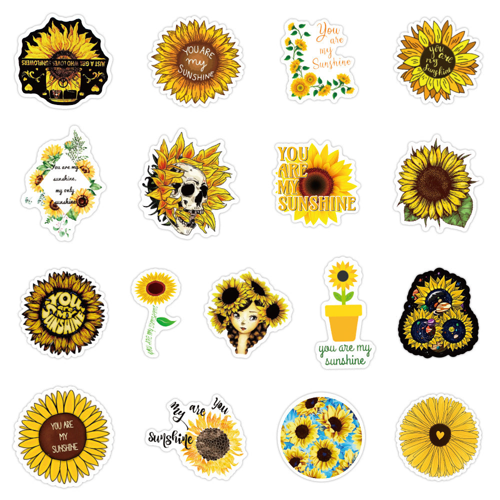 50PCS Cartoon Sunflower Charming Doodle Stickers Perfect for Decorating Luggage, Phones, Guitars, Laptops, Desktops, and Stationery Boxes