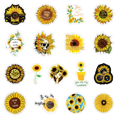 50PCS Cartoon Sunflower Charming Doodle Stickers Perfect for Decorating Luggage, Phones, Guitars, Laptops, Desktops, and Stationery Boxes