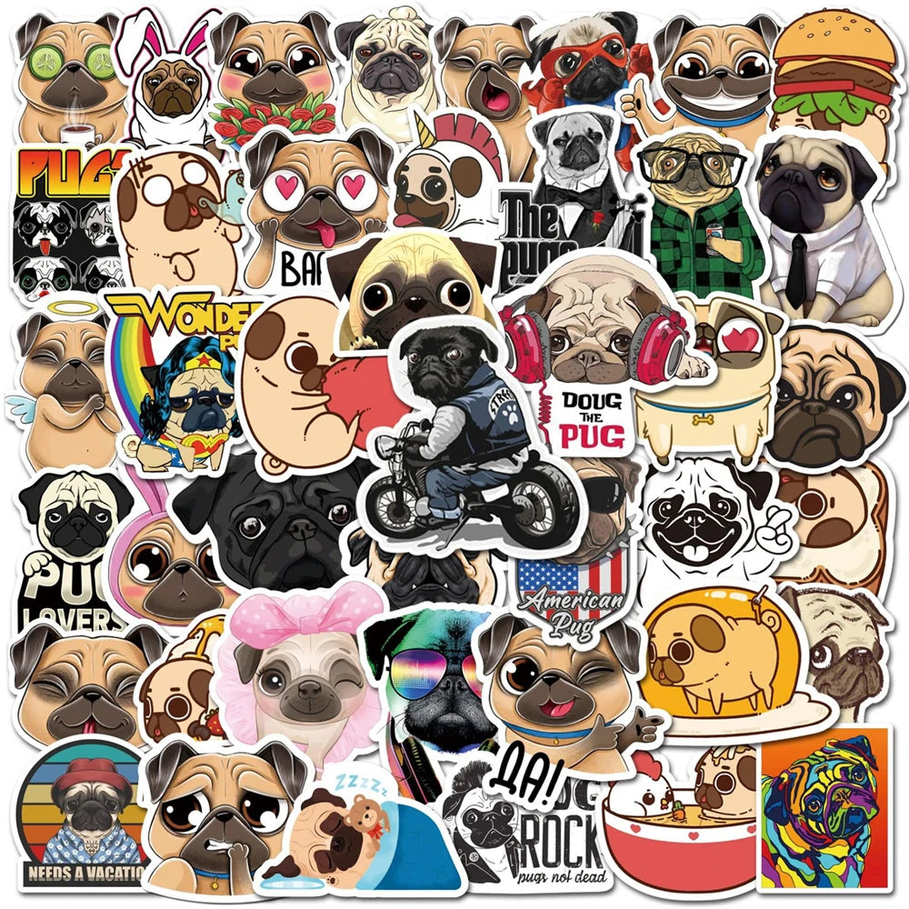 50PCS Cartoon Sharpei Dog Pug Graffiti Sticker Luggage Laptop Skateboard Helmet PVC Custom Sticker